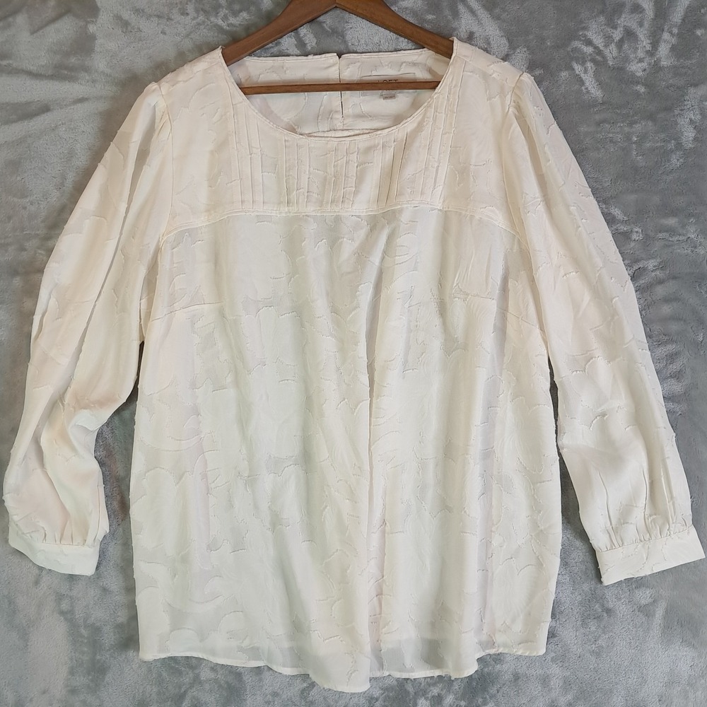 LOFT Plus Ivory Cream Textured Floral Tunic Blouse Size 20 489540 Long Sleeve